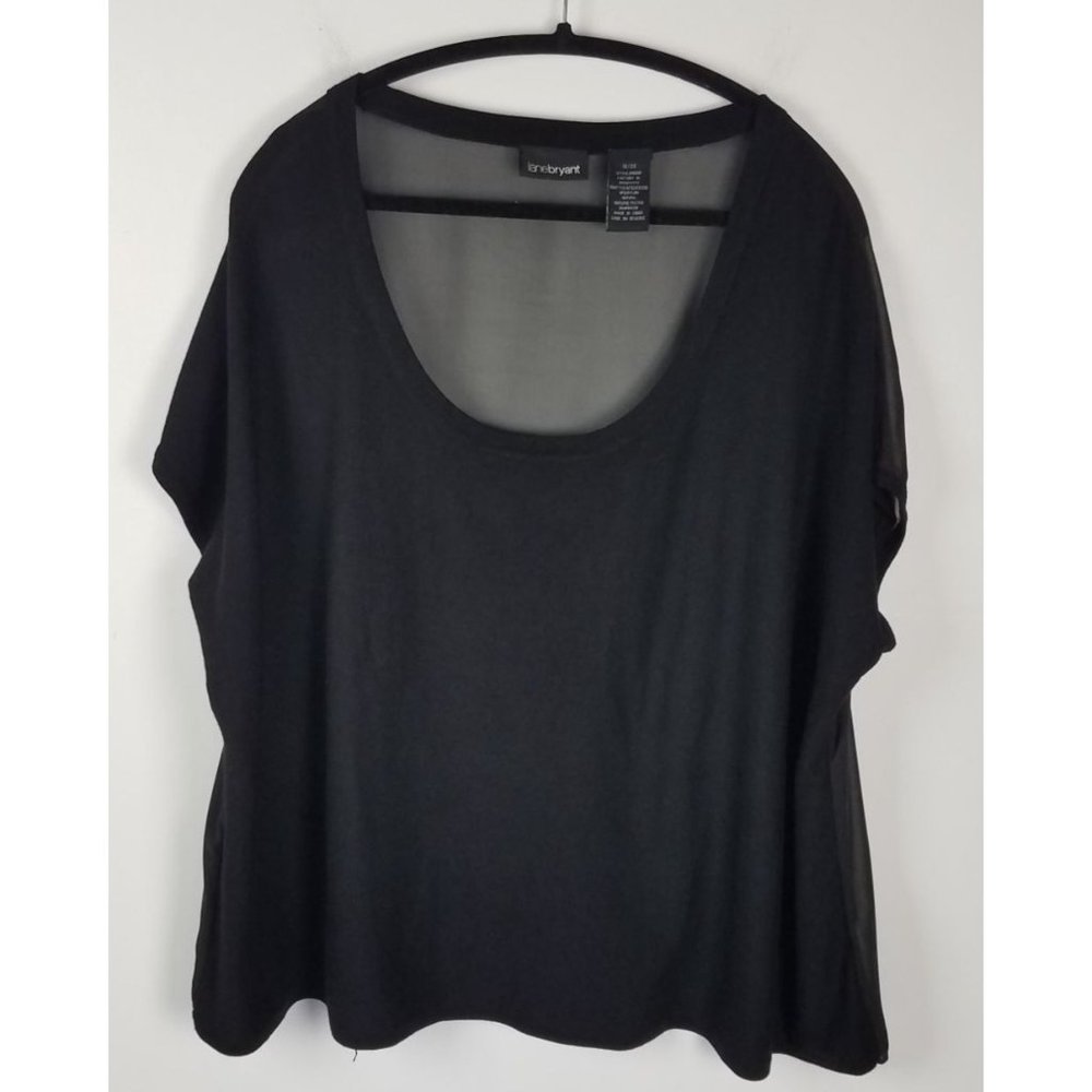 Lane Bryant Women's Sz. 18/20 Black Short Sleeve Knit Front / Sheer Back Top